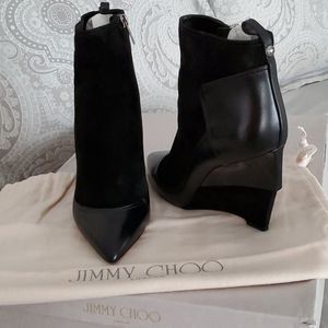 Jimmy Choo Black Leather Suede Booties 38
